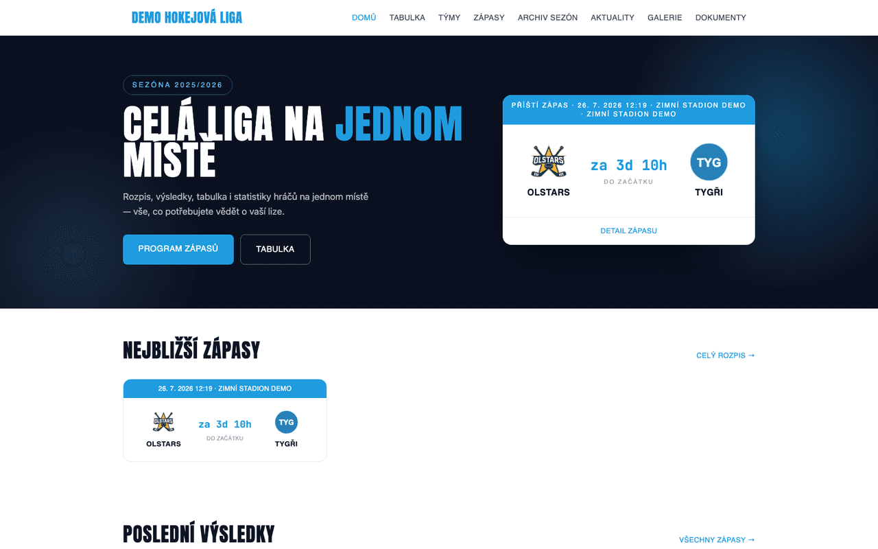 Screenshot adminu — dashboard soutěže